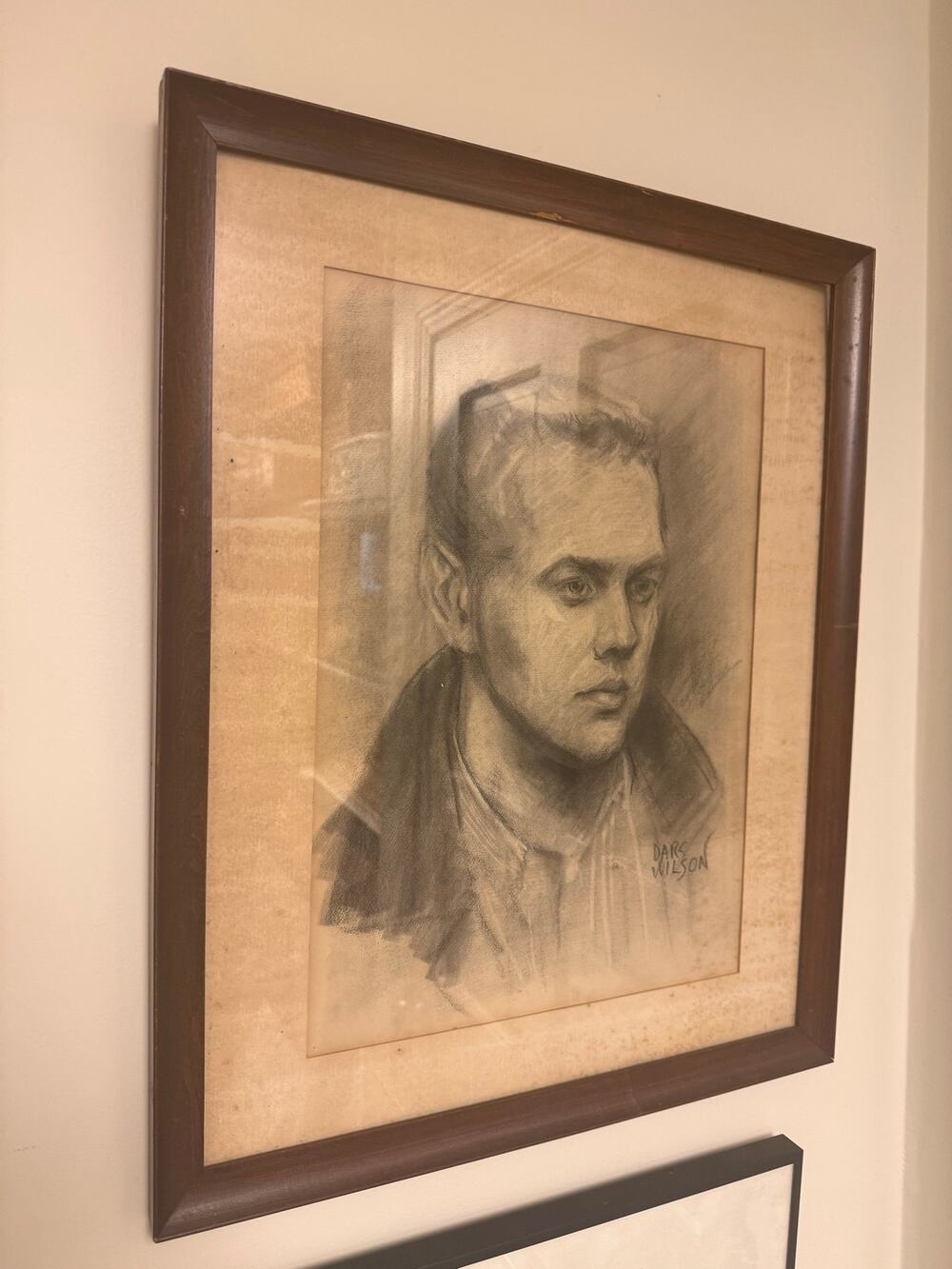 Signed Charcoal Portrait on Paper by Artist Dars Wilson Framed 17.5x21.5”